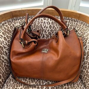 Pratesi Luggage Brown Leather Tote Bag With Crossbody Strap